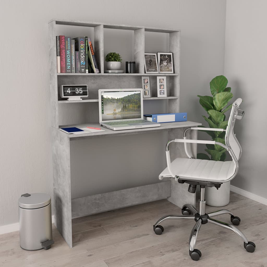 vidaXL Skrivbord med hyllor betonggrå 110x45x157 cm konstruerat trä