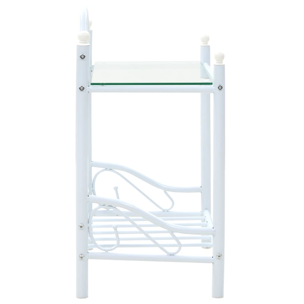 vidaXL Sängbord stål och härdat glas 45x30,5x60 cm vit