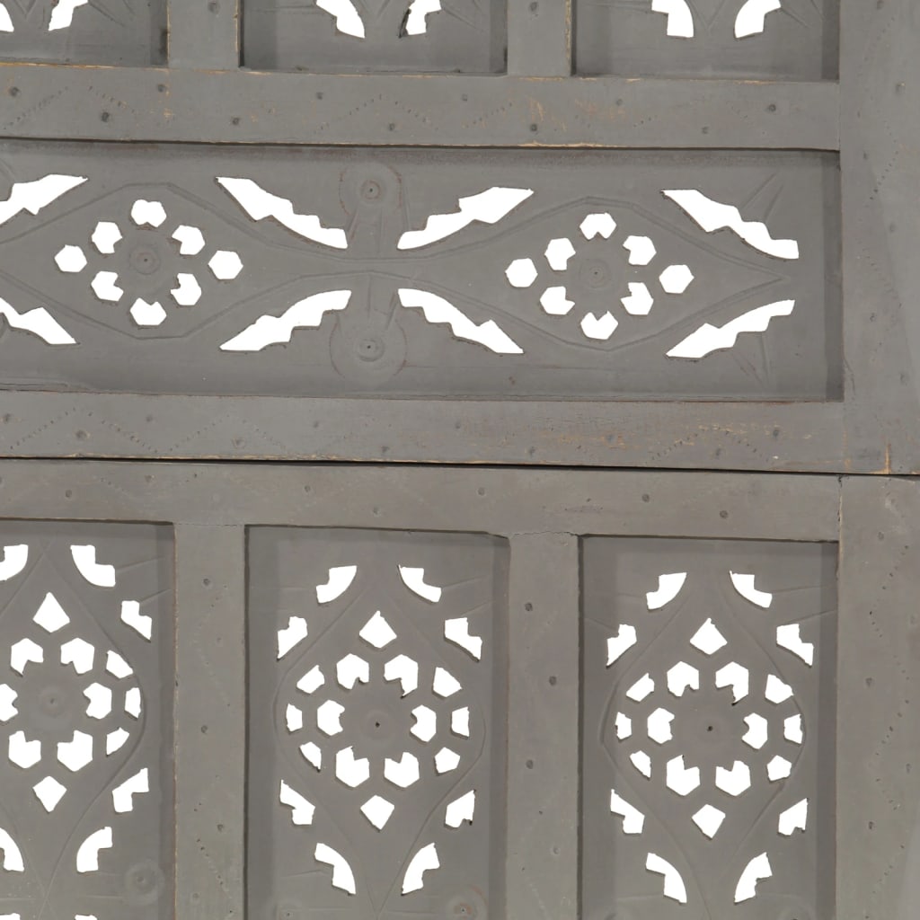 vidaXL Rumsavdelare 5 paneler handsnidad grå 200x165 cm mangoträ