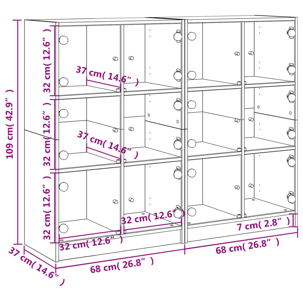 vidaXL Bokhylla med dörrar betonggrå 136x37x109 cm konstruerat trä