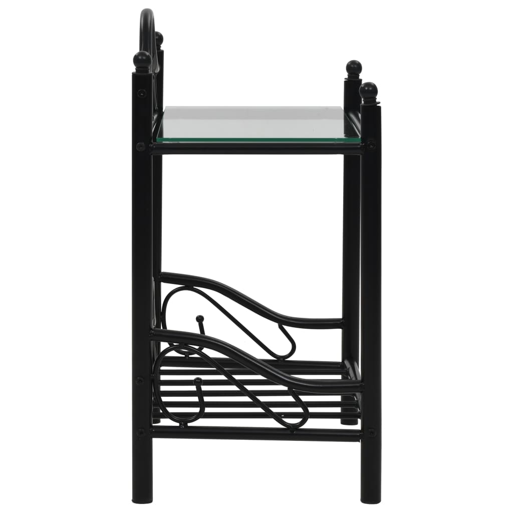 vidaXL Sängbord 2 st stål och härdat glas 45x30,5x60 cm svart