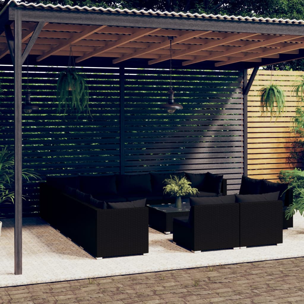 vidaXL Loungegrupp för trädgården med dynor 14delar konstrotting svart