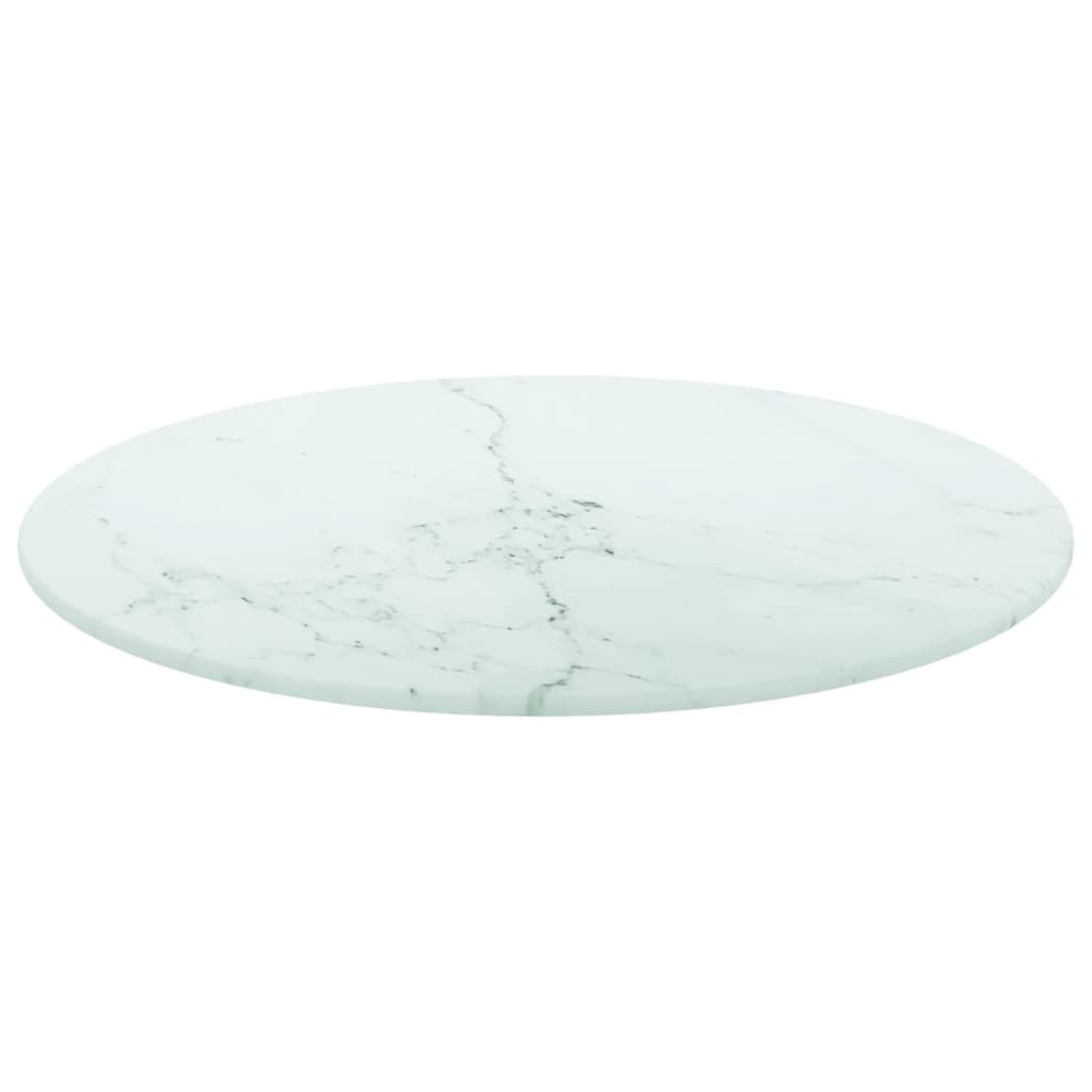 vidaXL Bordsskiva vit Ø40x0,8 cm härdat glas med marmortextur