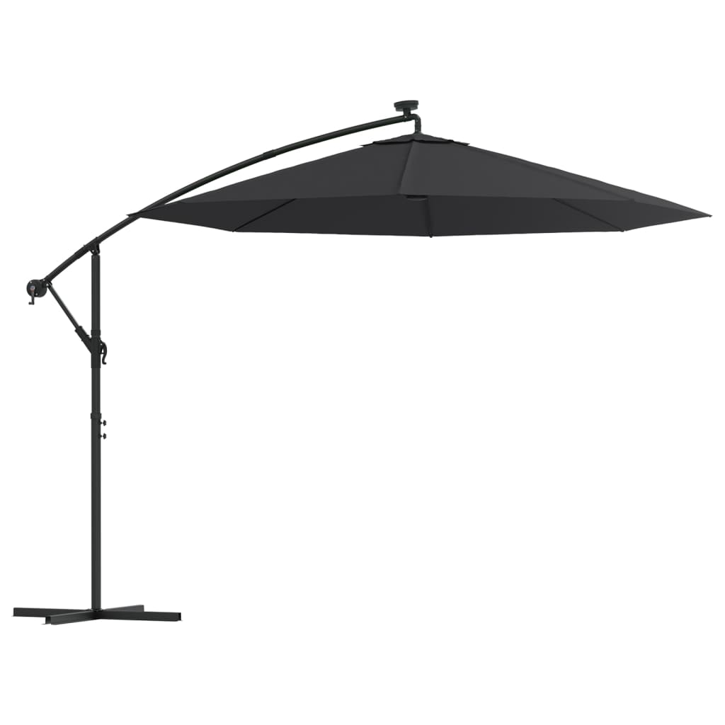 vidaXL Frihängande parasoll med LED och stålstång 300 cm svart