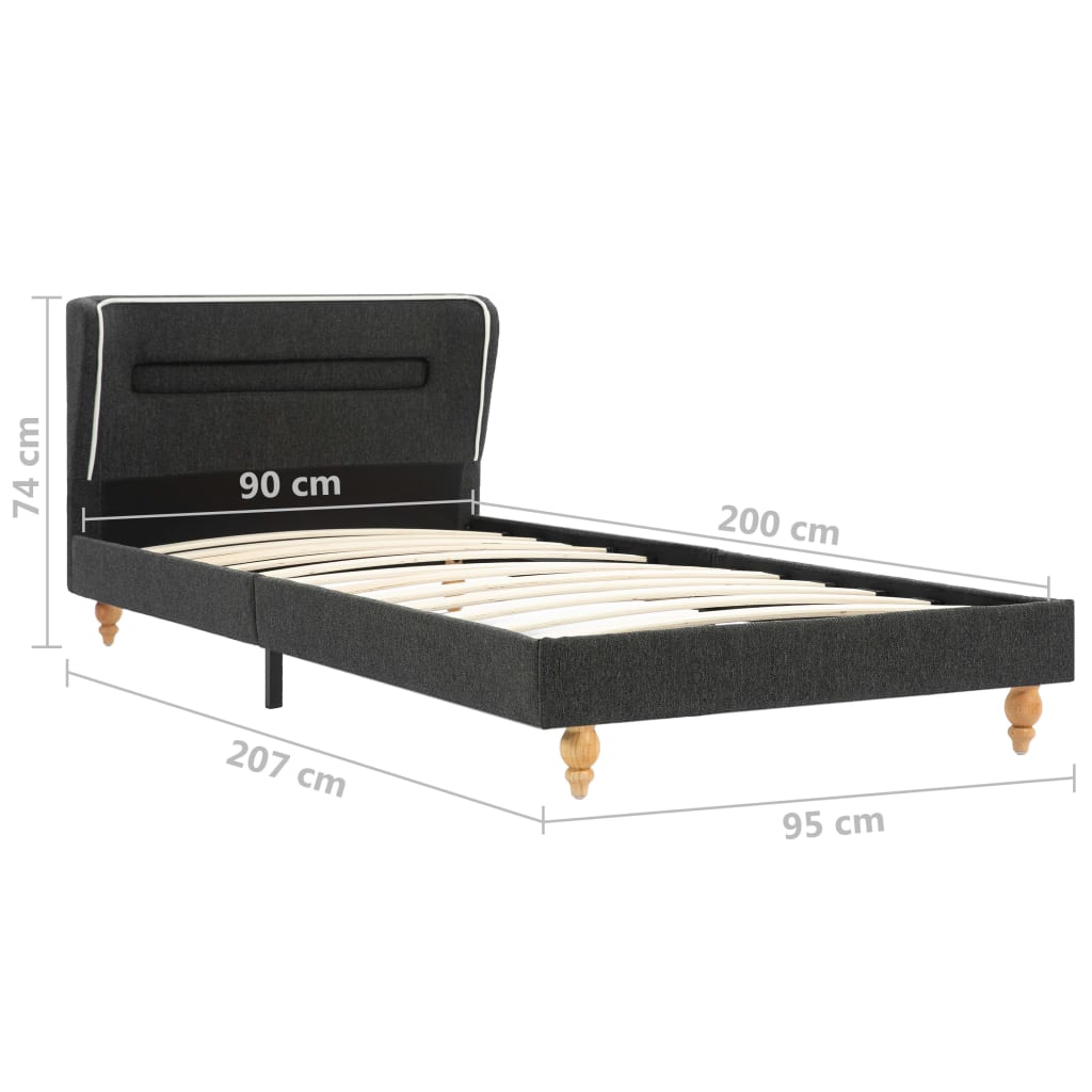 vidaXL Säng med LED och memoryskummadrass mörkgrå säckväv 90x200 cm