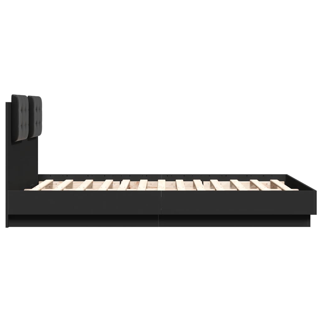 vidaXL Sängram med huvudgavel och LEDs svart 135x190 cm