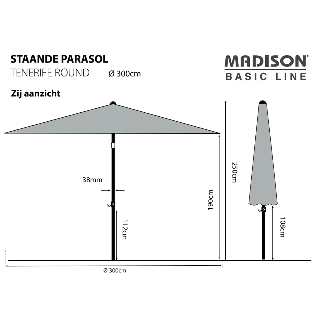 Madison Parasoll Tenerife 300 cm rund sandfärgad