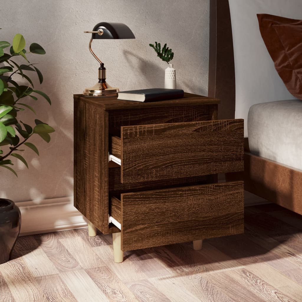 vidaXL Sängbord med ben i massivt trä 2 st brun ek 40x35x50 cm