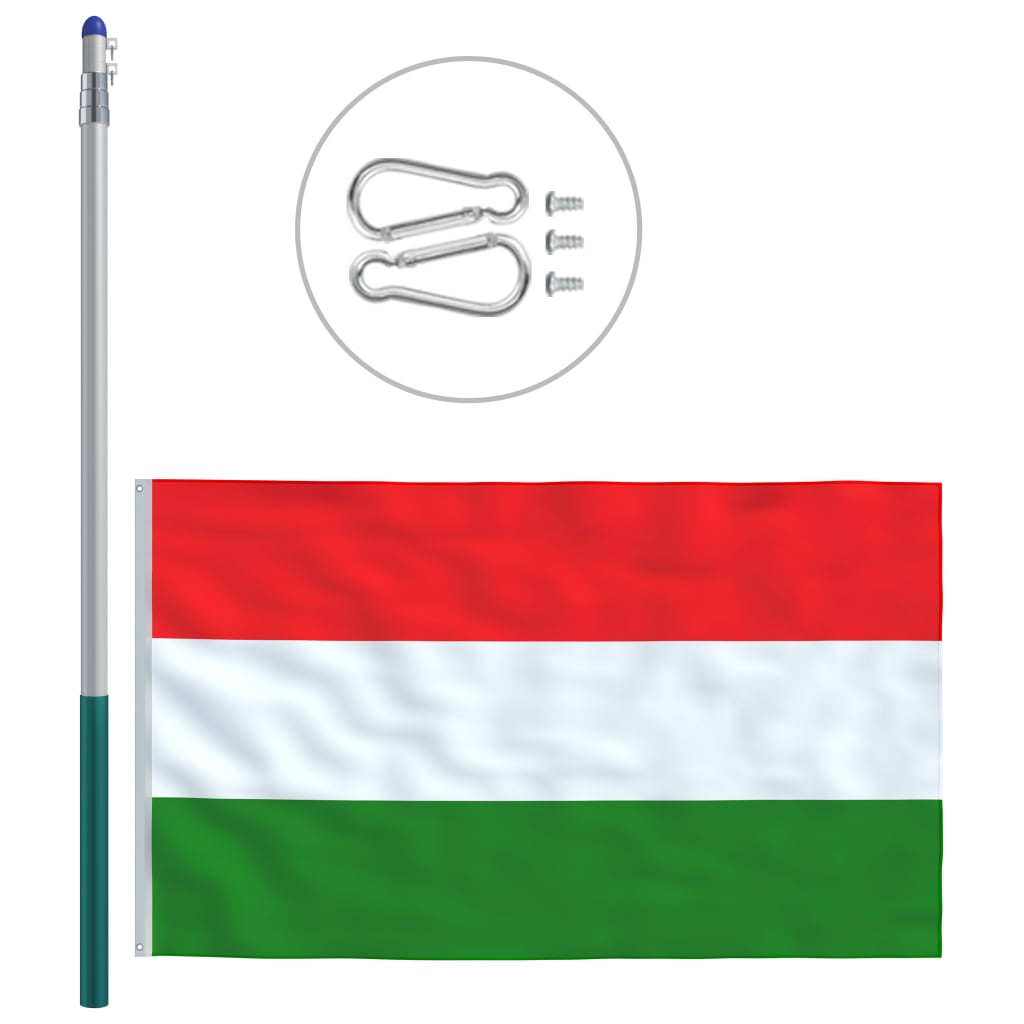 vidaXL Ungerns flagga och flaggstång i aluminium 6 m