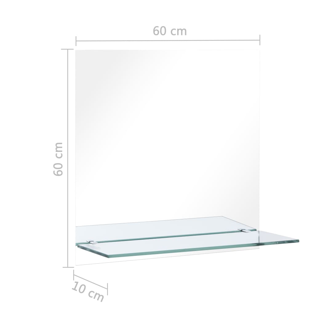vidaXL Väggspegel med hylla 60x60 cm härdat glas