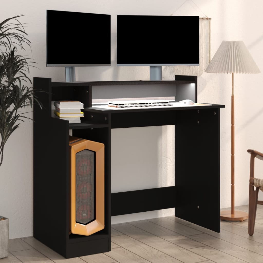 vidaXL Skrivbord med LED svart 97x45x90 cm konstruerat trä