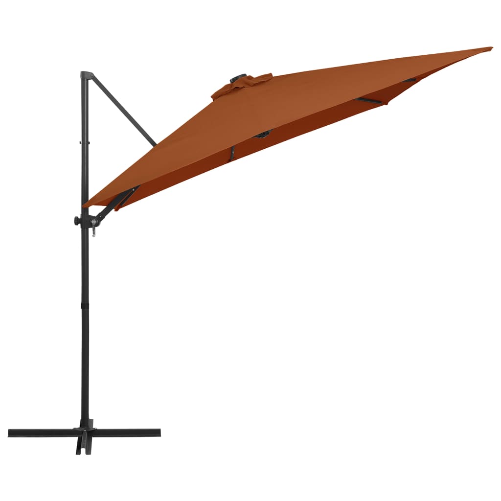 vidaXL Frihängande parasoll med LED terrakotta 250x250 cm