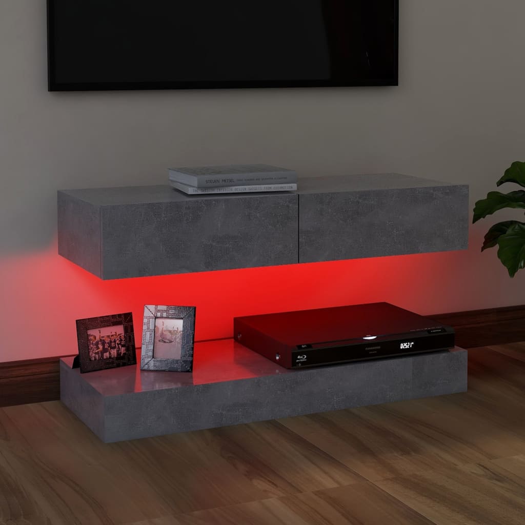 vidaXL TV-bänk med LED-belysning betonggrå 90x35 cm