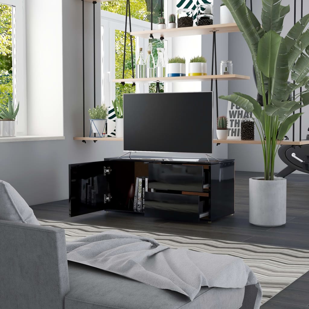 vidaXL TV-bänk svart högglans 80x34x36 cm konstruerat trä