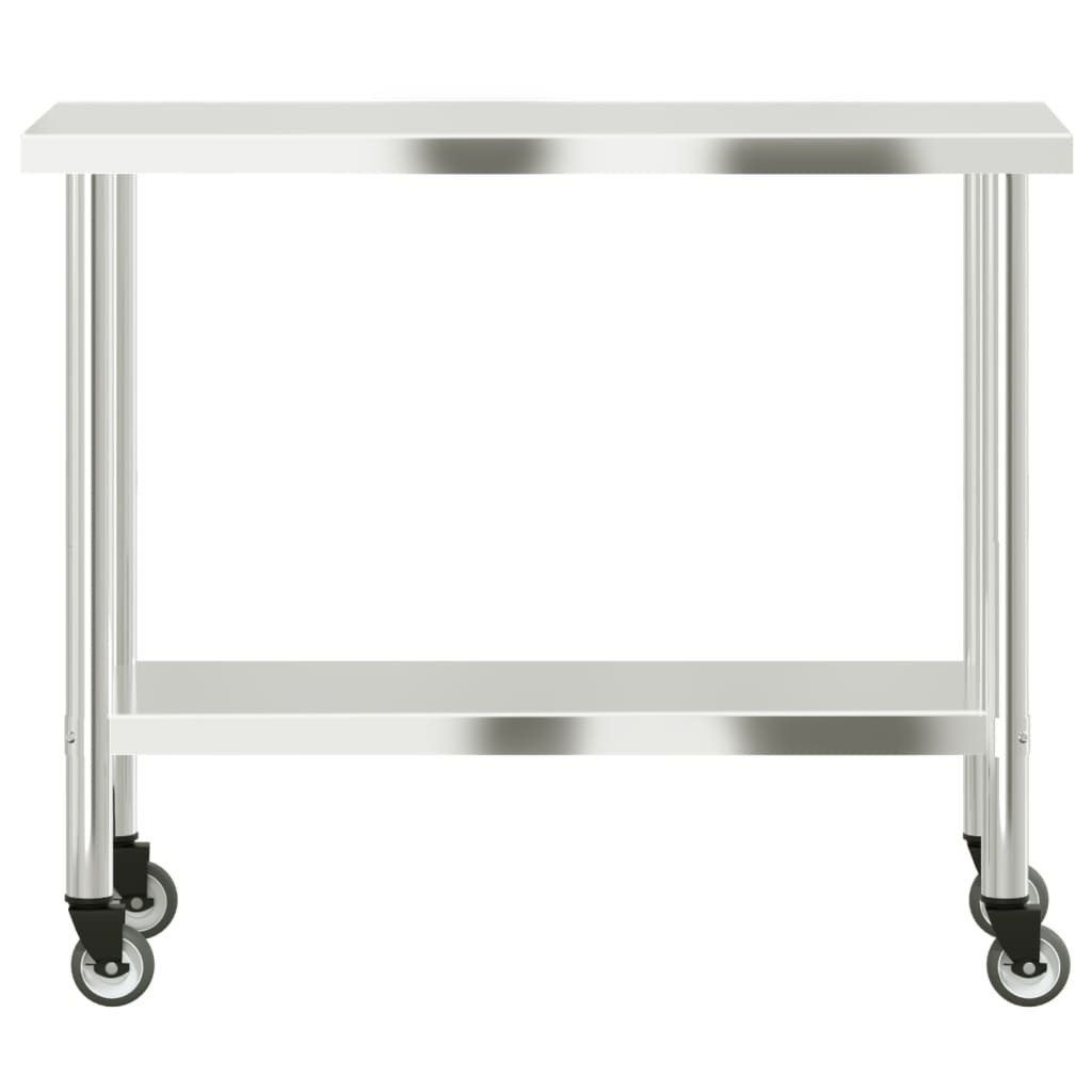 vidaXL Arbetsbord med hjul 110x55x85 cm rostfritt stål