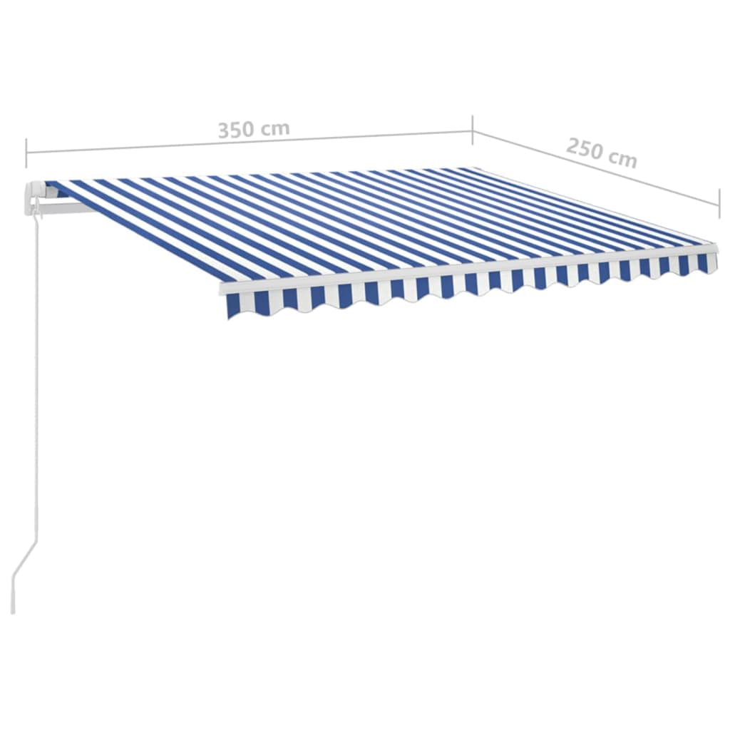 vidaXL Markis med stolpar automatisk infällbar 3,5x2,5 m blå och vit