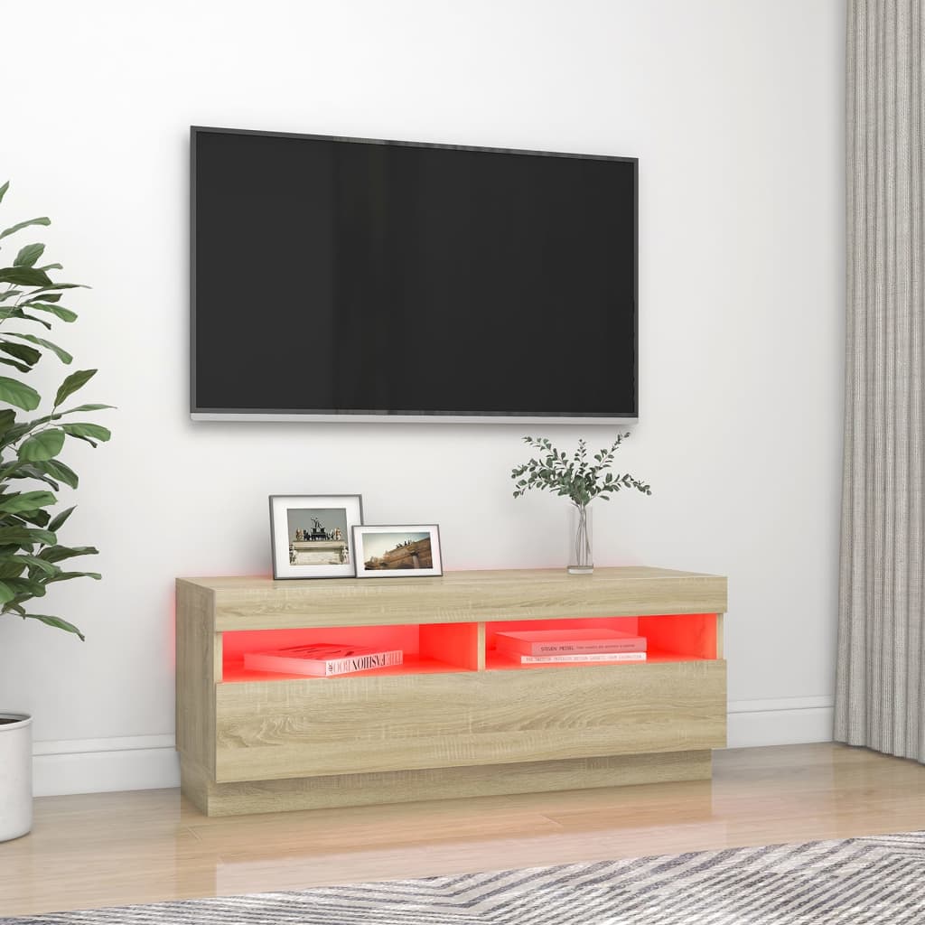 vidaXL TV-bänk med LED-belysning sonoma-ek 100x35x40 cm