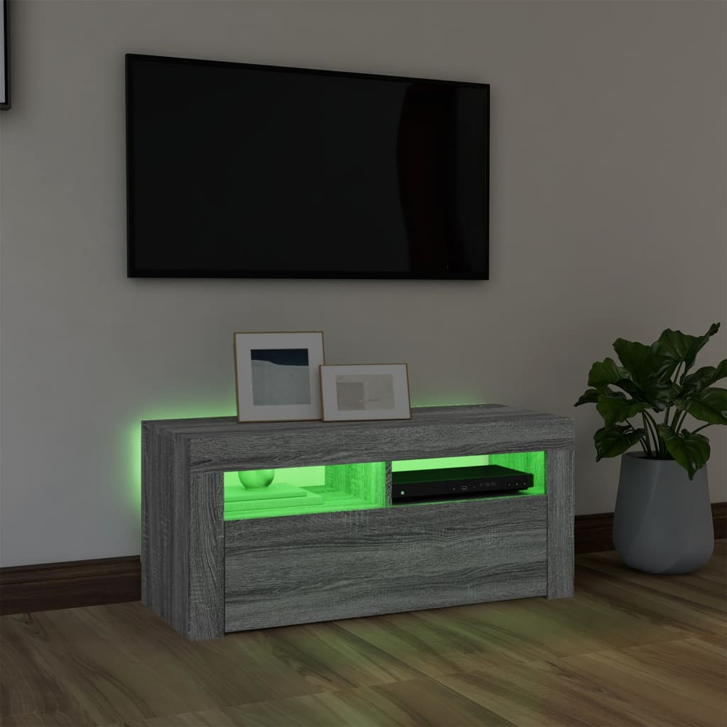 vidaXL Tv-bänk med LED-belysning grå sonoma 90x35x40 cm