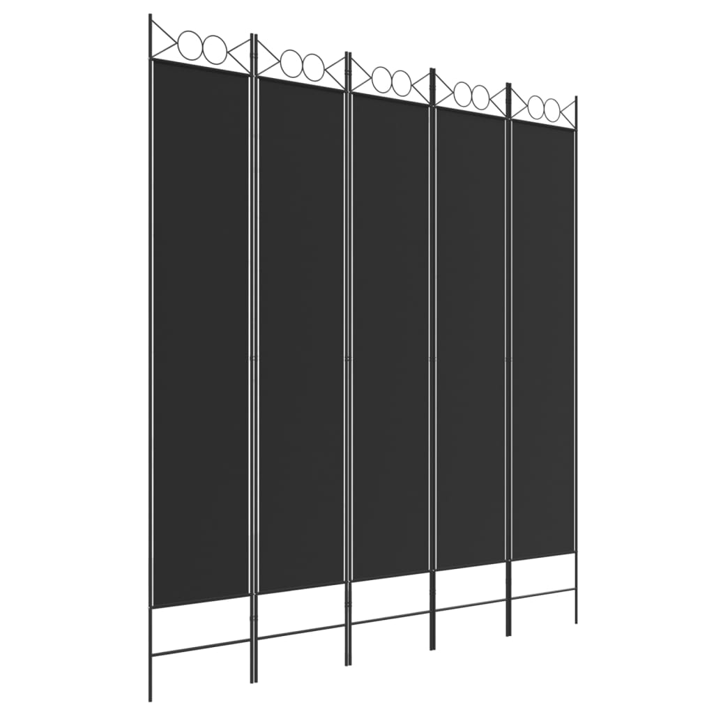 vidaXL Rumsavdelare 5 paneler svart 200x220 cm tyg