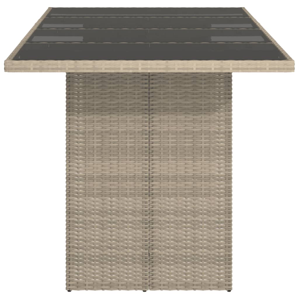 vidaXL Trädgårdsbord med glasskiva ljusgrå 190x80x74 cm konstrotting