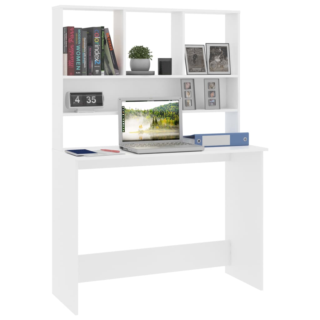 vidaXL Skrivbord med hyllor vit 110x45x157 cm konstruerat trä