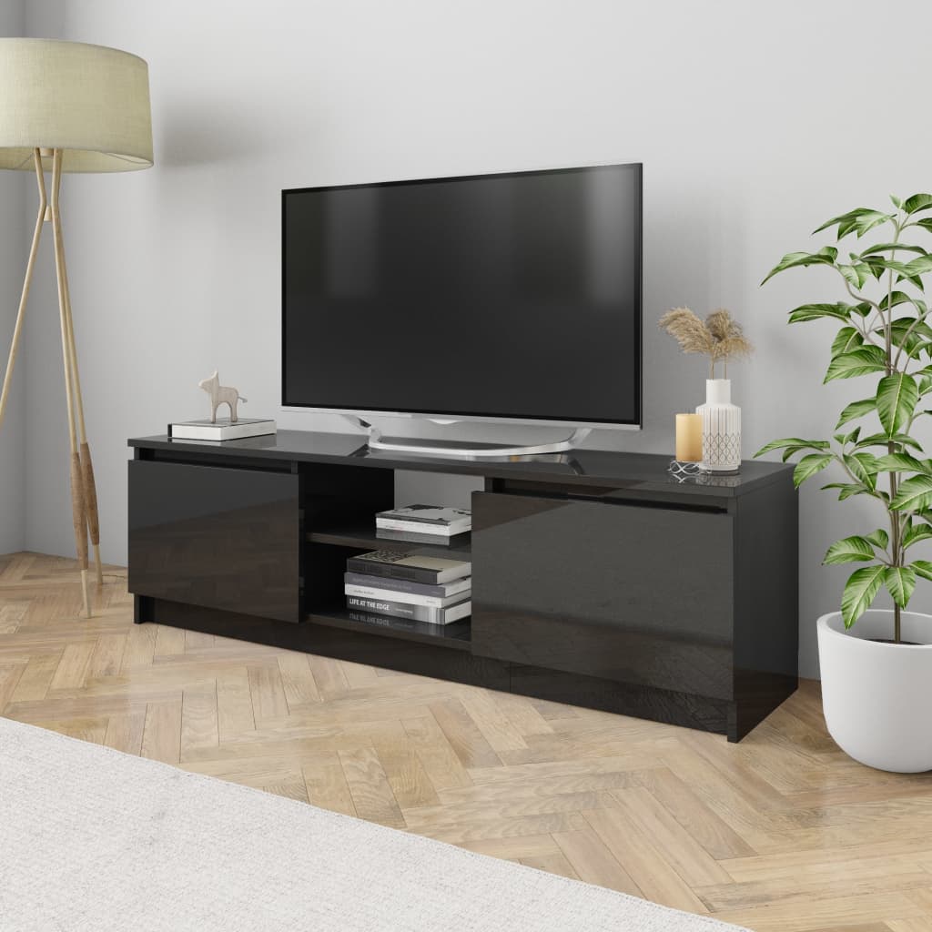 vidaXL Tv-bänk svart högglans 120x30x35,5 cm konstruerat trä