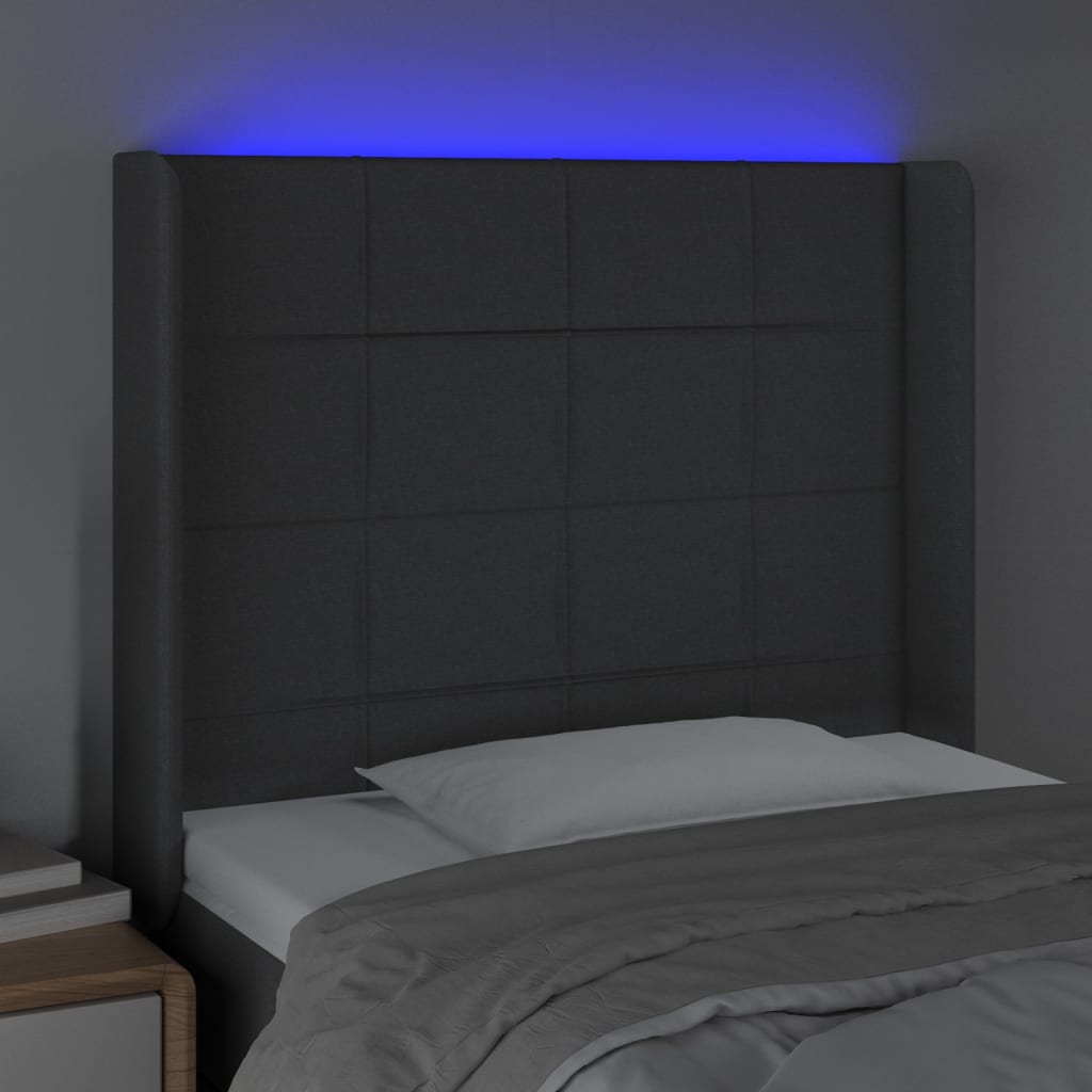 vidaXL Sänggavel LED mörkgrå 103x16x118/128 cm tyg