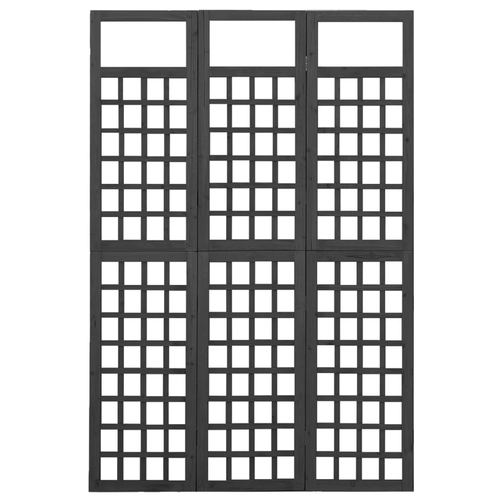 vidaXL Rumsavdelare/Spaljé 3 paneler massiv gran svart 121x180 cm