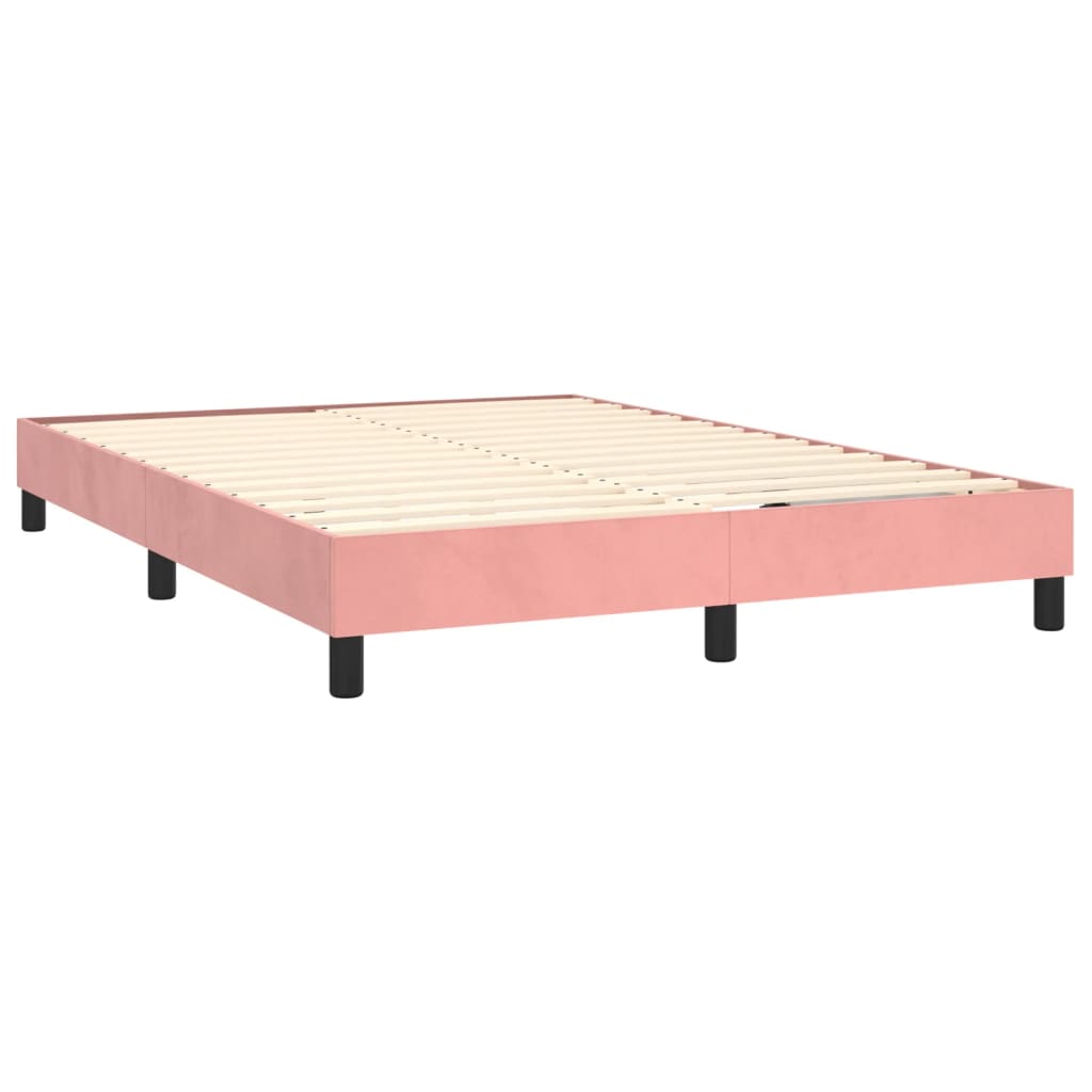 vidaXL Ramsäng med madrass rosa & LED 140x190 cm sammet