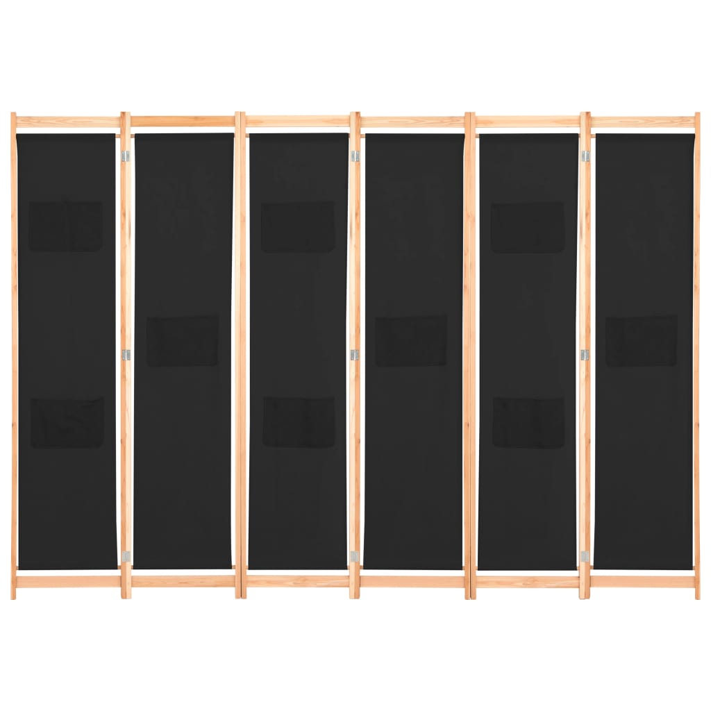 vidaXL Rumsavdelare 6 paneler 240x170x4 cm svart tyg