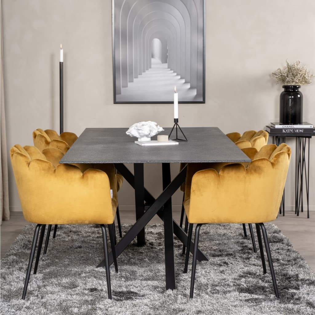 Venture Home Matstol Limhamn sammet svart och gul