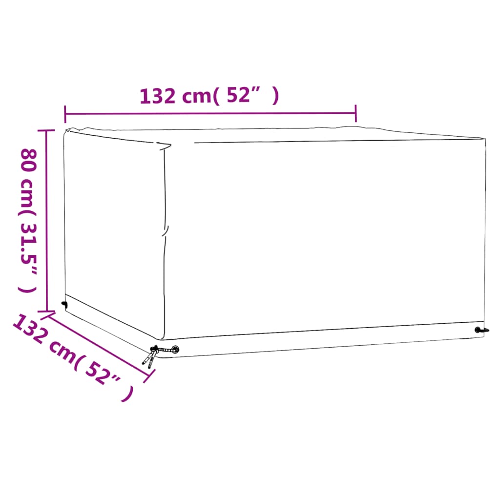 vidaXL Överdrag för trädgårdsmöbler 8 öljetter 132x132x80 cm fyrkantig