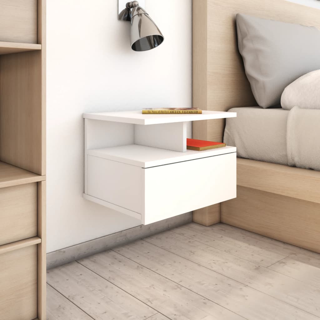 vidaXL Svävande sängbord vit 40x31x27 cm konstruerat trä