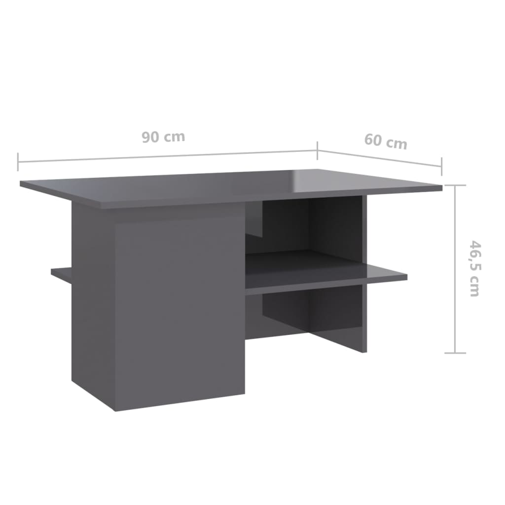 vidaXL Soffbord grå högglans 90x60x46,5 cm konstruerat trä