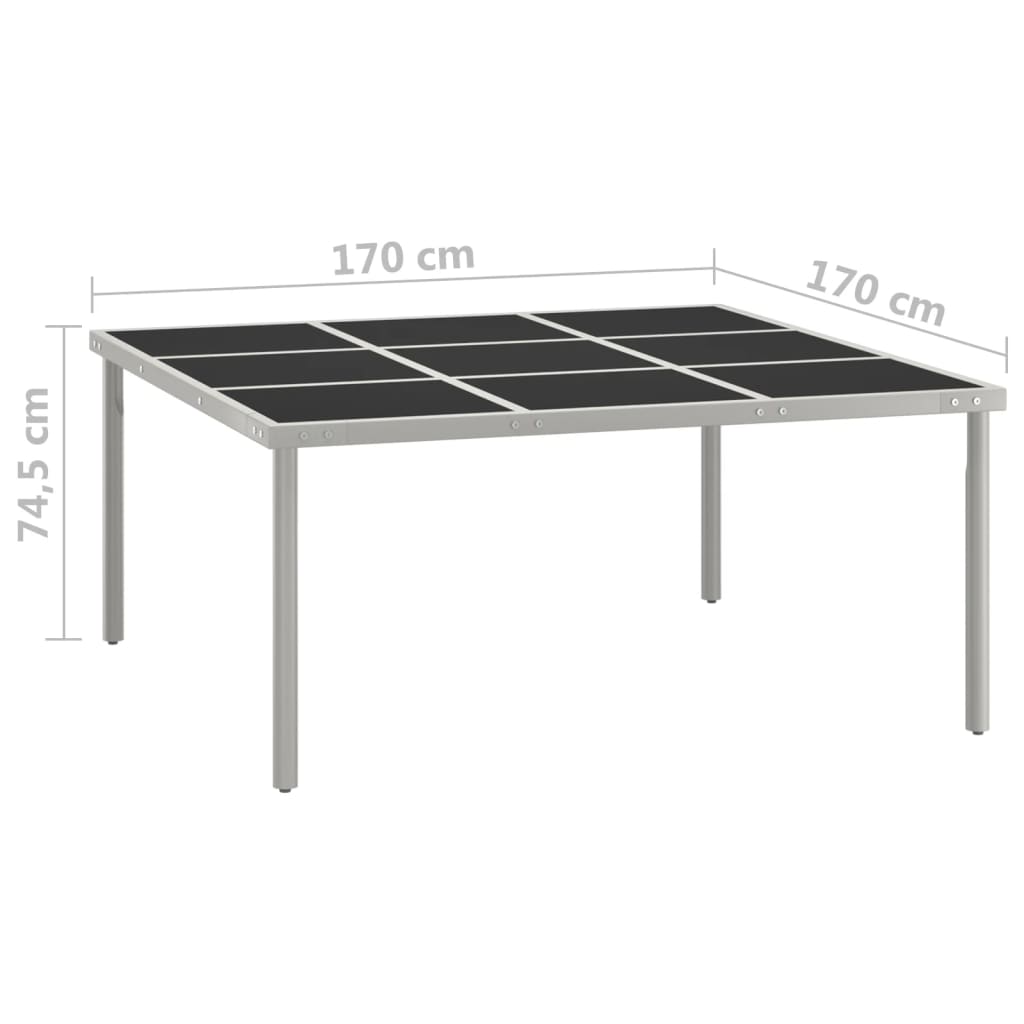 vidaXL Trädgårdsbord 170x170x74,5 cm stål och glas