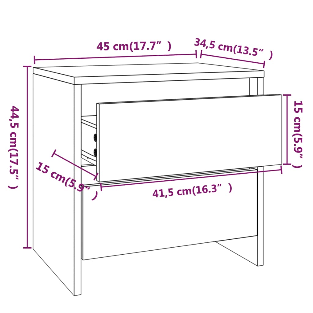 vidaXL Sängbord brun ek 45x34,5x44,5 cm konstruerat trä