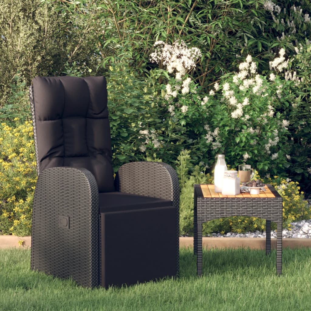 vidaXL Justerbar trädgårdsstol med dynor svart konstrotting