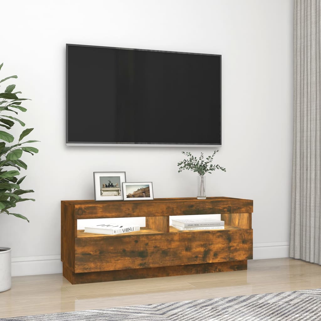 vidaXL Tv-bänk med LED-belysning rökfärgad ek 100x35x40 cm