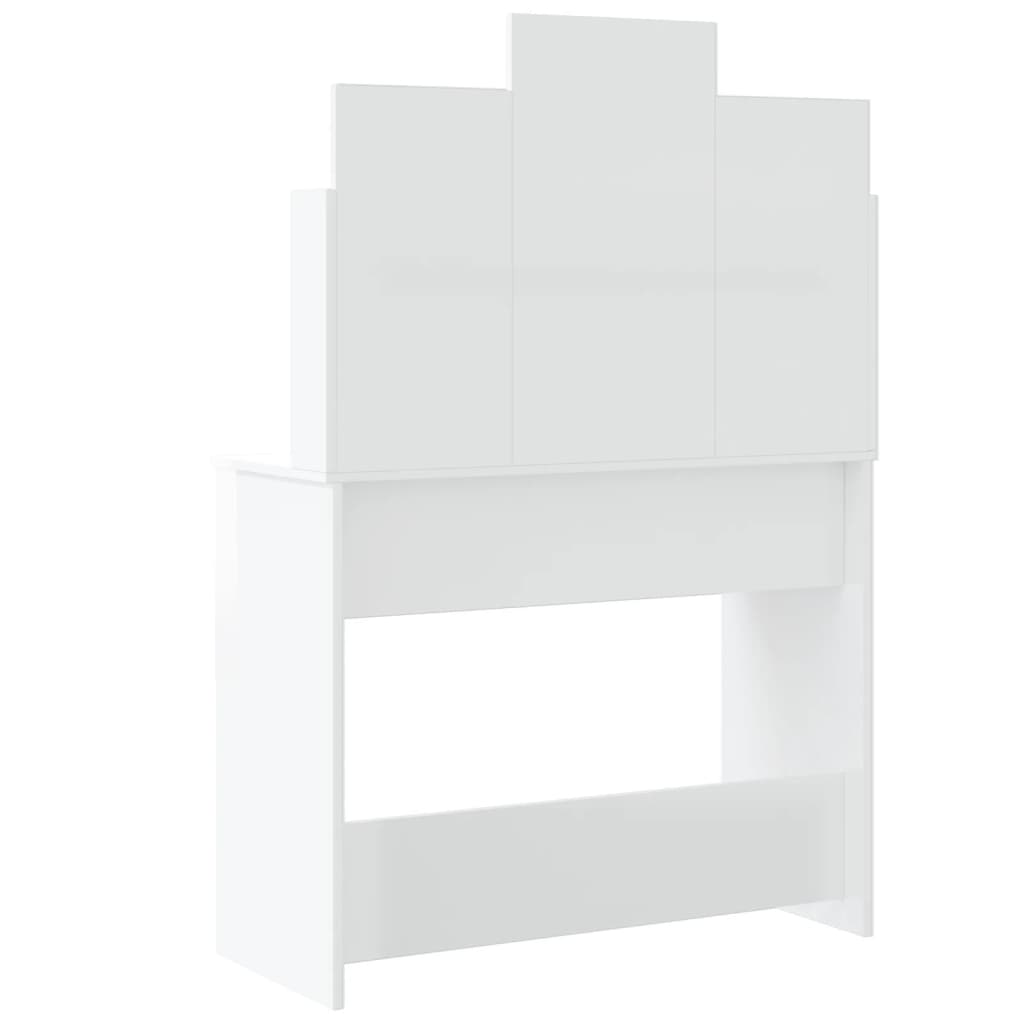 vidaXL Sminkbord med LED vit högglans 96x40x142 cm