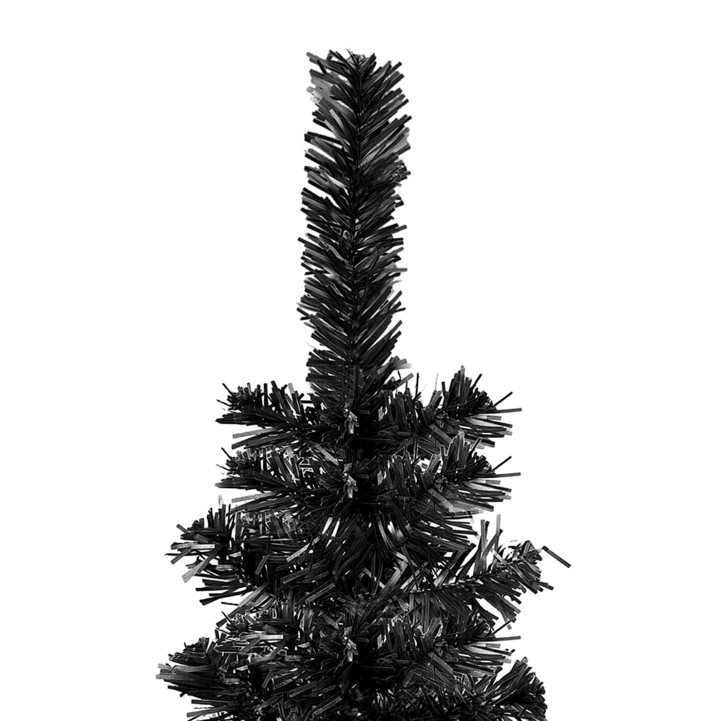 vidaXL Plastgran smal med LED och julgranskulor svart 180 cm