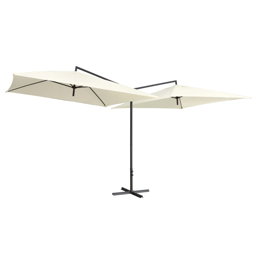 vidaXL Dubbelt parasoll med stålstång 250x250 cm sandvit