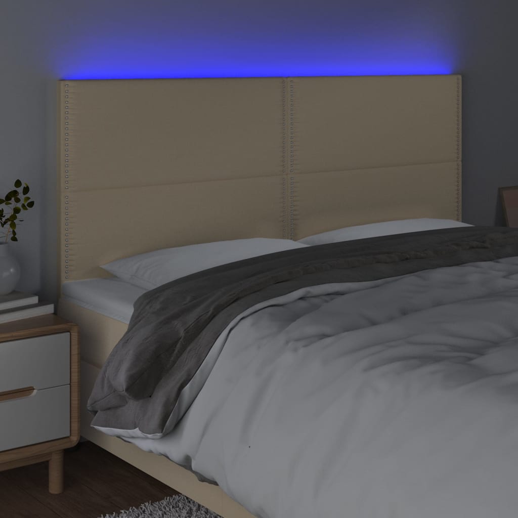 vidaXL Sänggavel LED gräddvit 180x5x118/128 cm tyg