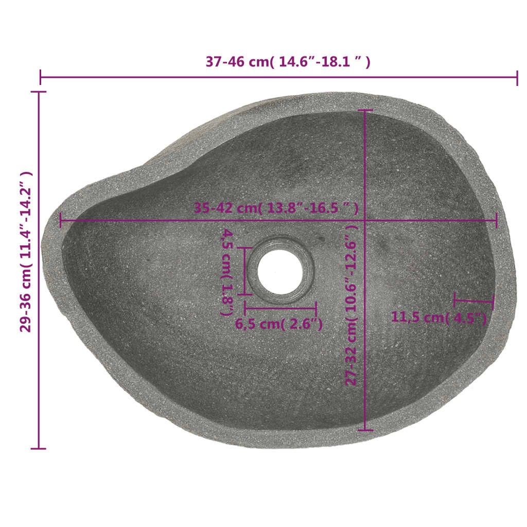 vidaXL Handfat flodsten oval 37-46 cm