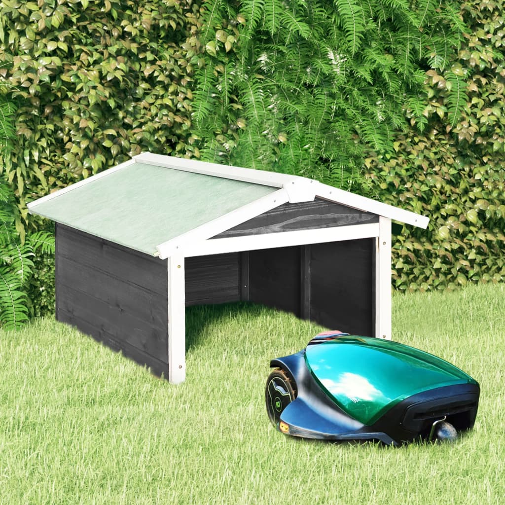 vidaXL Garage för robotgräsklippare 72x87x50 cm grå och vit granträ