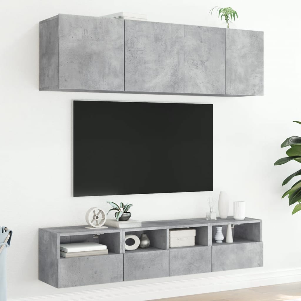 vidaXL Väggmonterade TV-enheter 5 delar betonggrå konstruerat trä