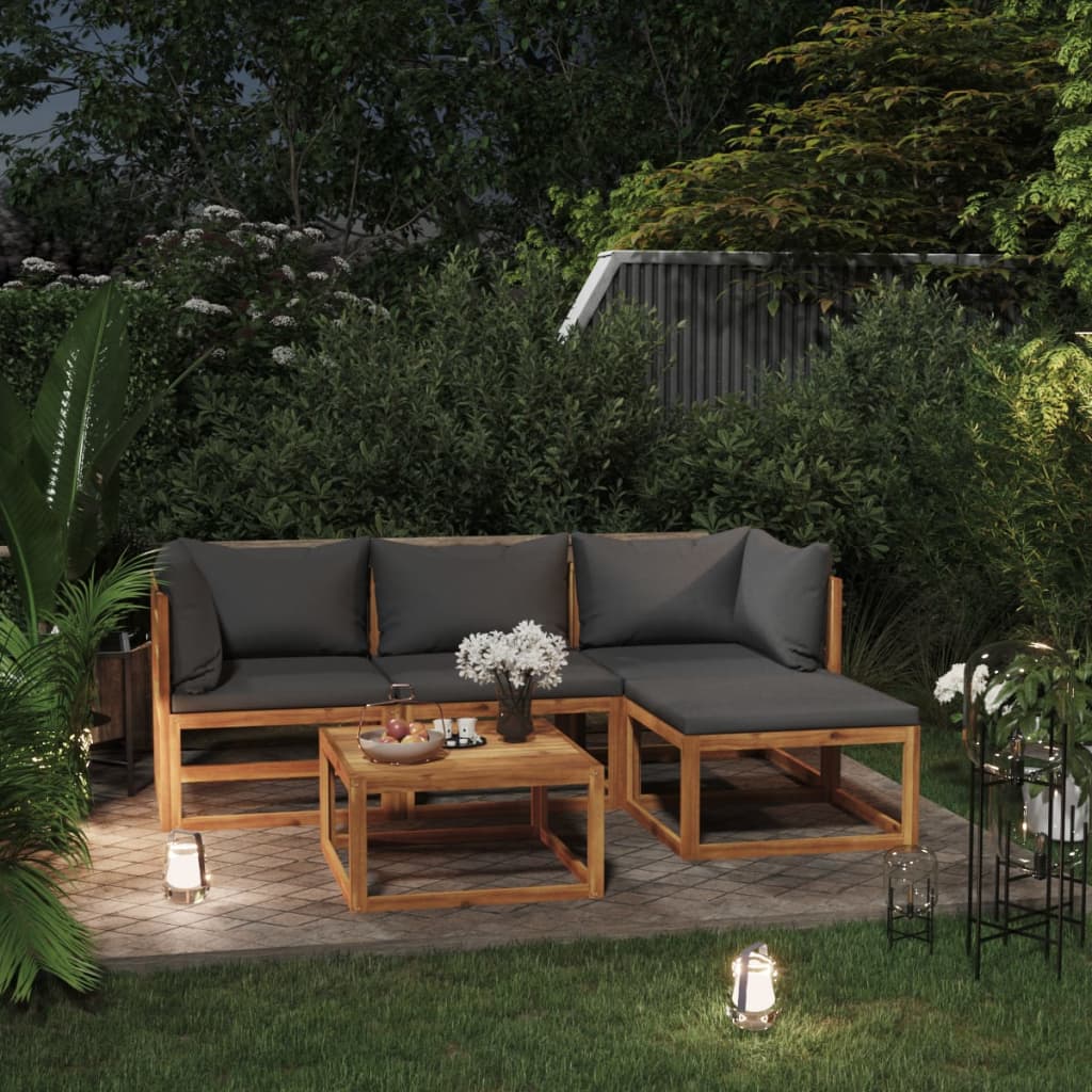 vidaXL Loungegrupp för trädgården med dynor 5 delar massivt akaciaträ