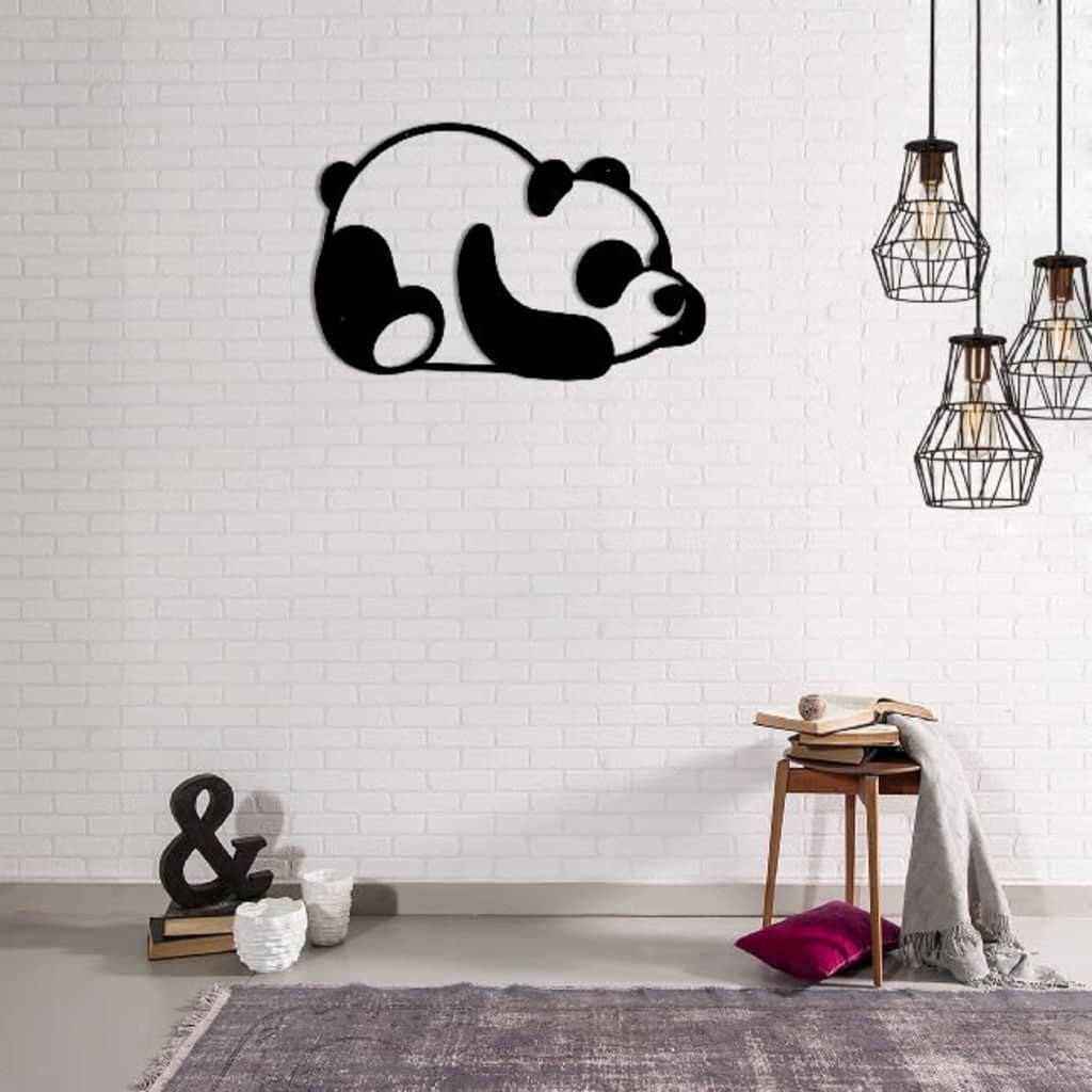 Homemania Väggdekoration Panda 50x35 cm svart stål