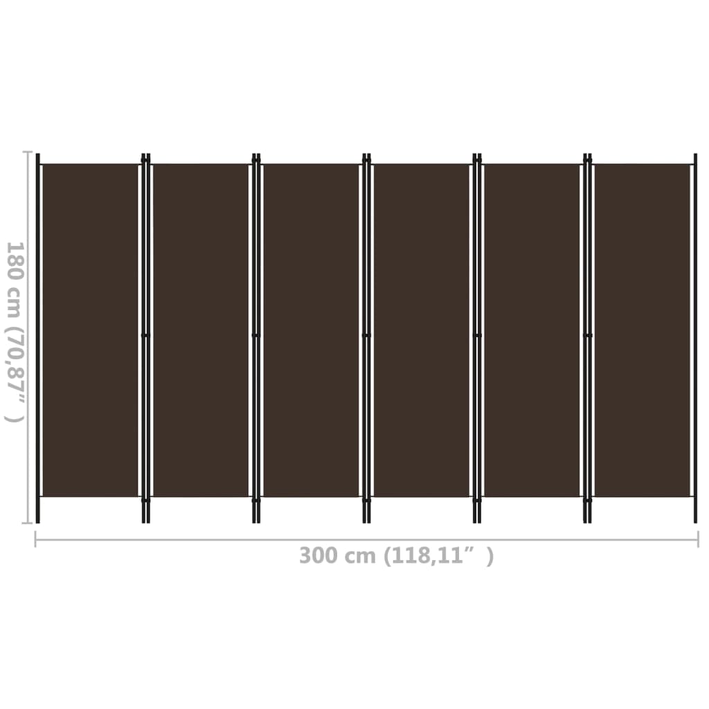 vidaXL Rumsavdelare 6 paneler brun 300x180 cm
