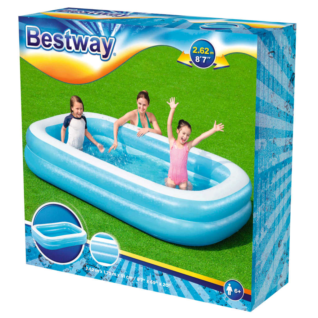 Bestway Uppblåsbar pool rektangulär 262x175x51 cm blå och vit