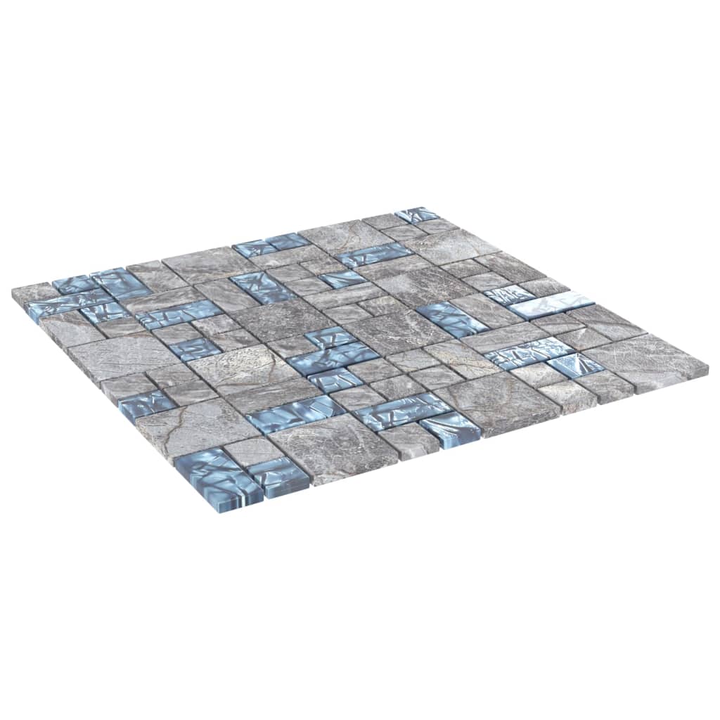 vidaXL Mosaikplattor 11 st grå och blå 30x30 cm glas